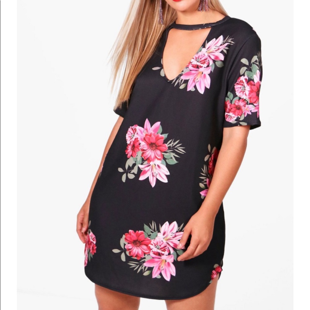 Floral Print Choker Shift Dress